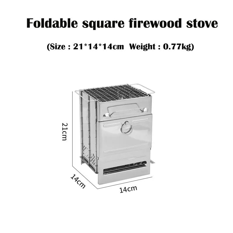Wood Burning Folding Camp Stove, Stainless Steel Grid,
