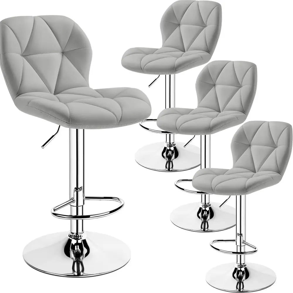 Set of 4 Adjustable Swivel Bar Stools, Counter Height with Back, 300 lbs Capacity, Light Grey PU Leather