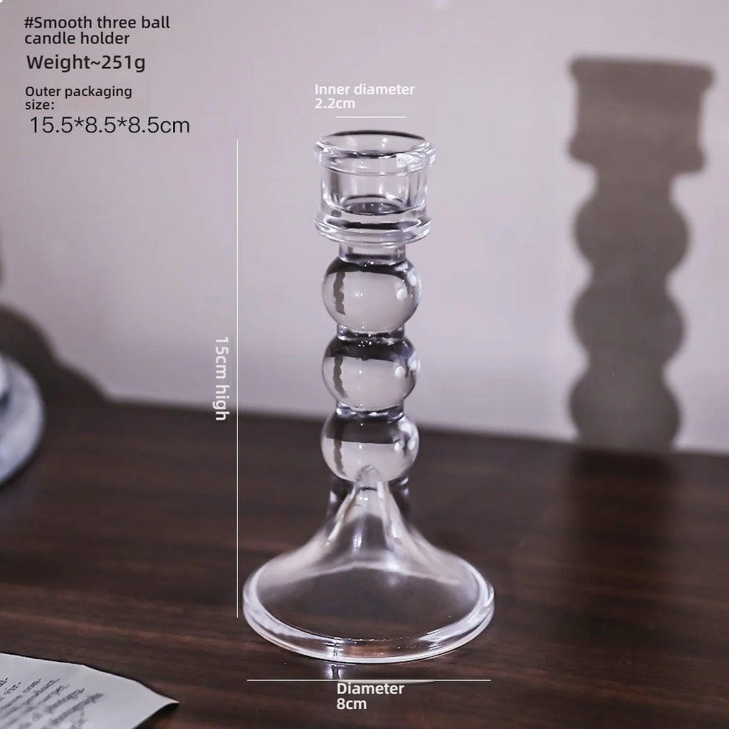 Glass Candle Wick Holder Clear Pillar Table Design Candlestick for Dining Decor