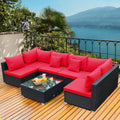7 Pieces Wicker Patio Furniture Set, All-Weather Outdoor Rattan Sectional Sofa Set with Cushions & Tempered Glass,