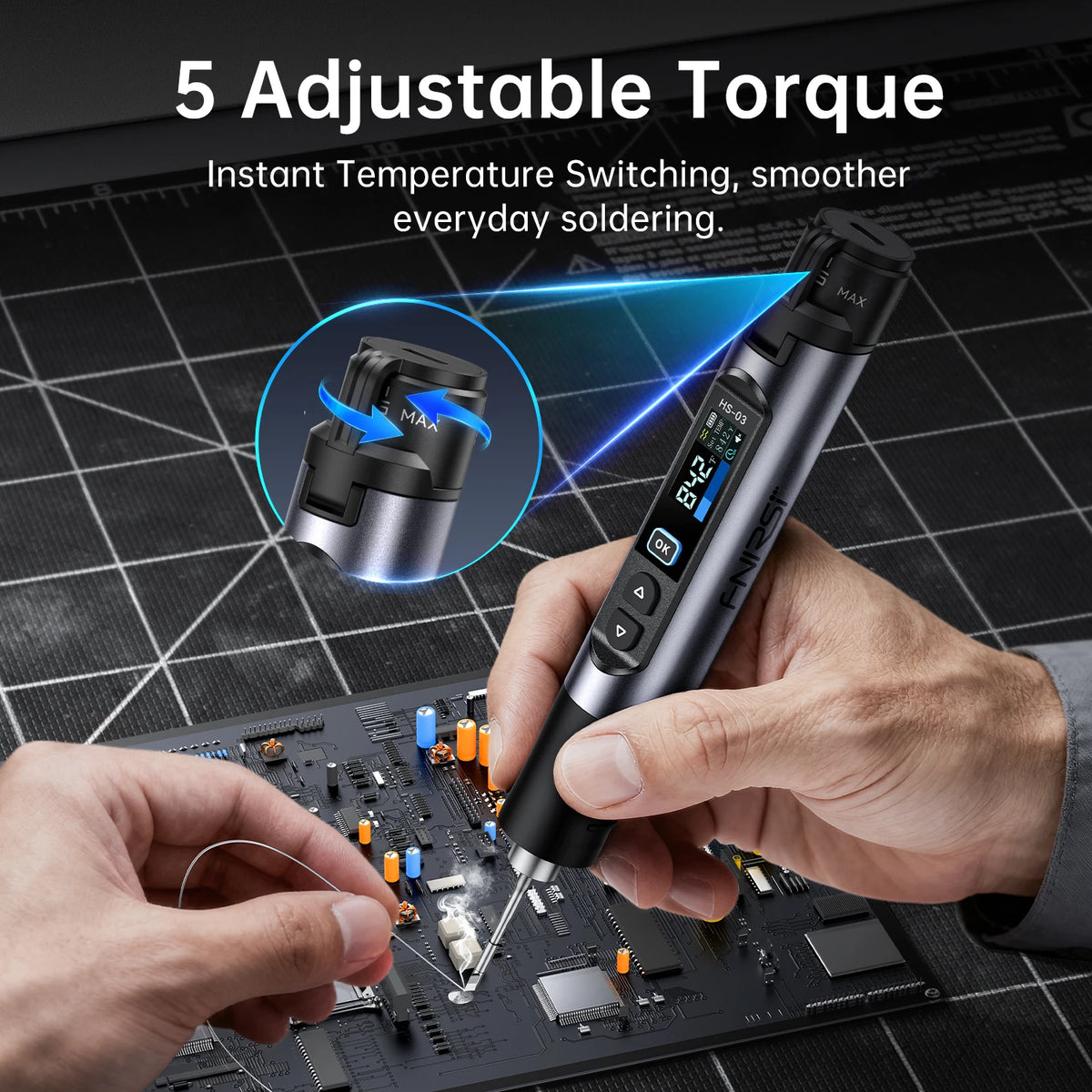 FNIRSI HS-03 Cordless Soldering Iron, Type-C Wireless Soldering Iron Kit 18650 Battery Rechargeable