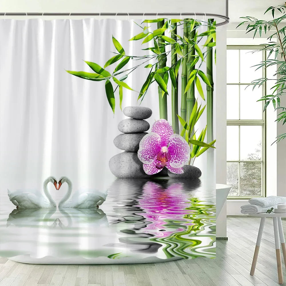 Green Bamboo Zen Shower Curtains Set