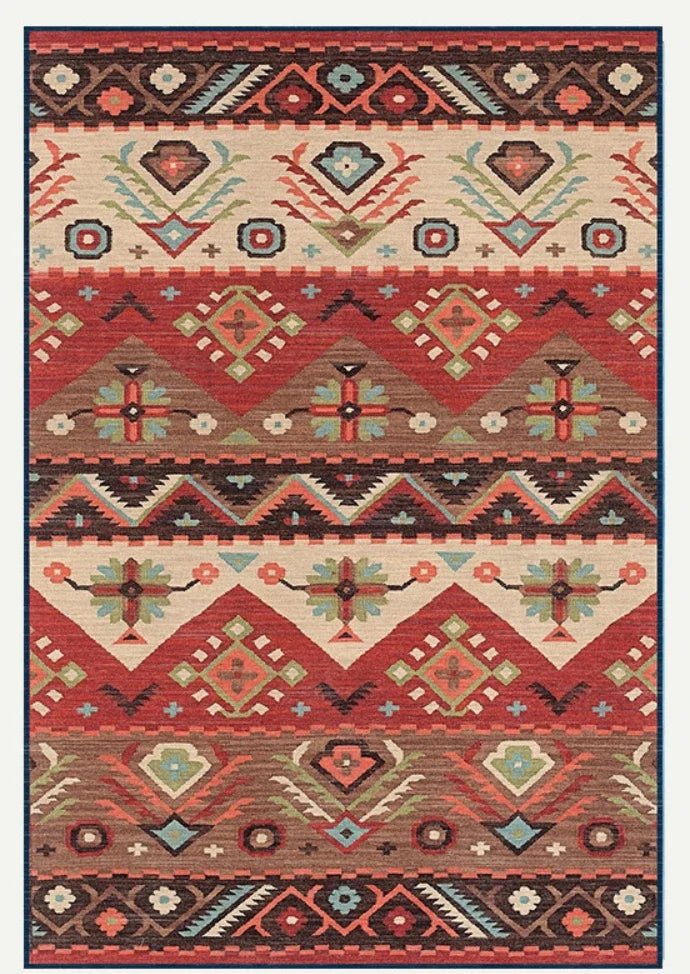 Red Turkish Vintage Design Carpet for Living Room Bedroom Floor Rug Boho Washable Themed Decor Floor Mat Kitchen table floor mat