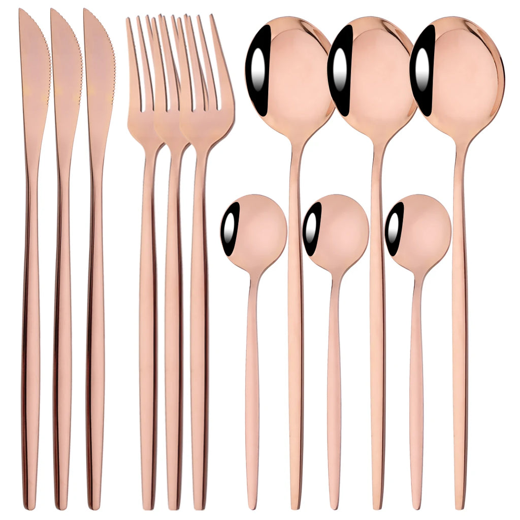 12pcs Black Gold Dinnerware Set Stainless Steel Tableware Knife Fork Coffee Spoon Teaspoons Cutlery Set Party Kitchen Flatware