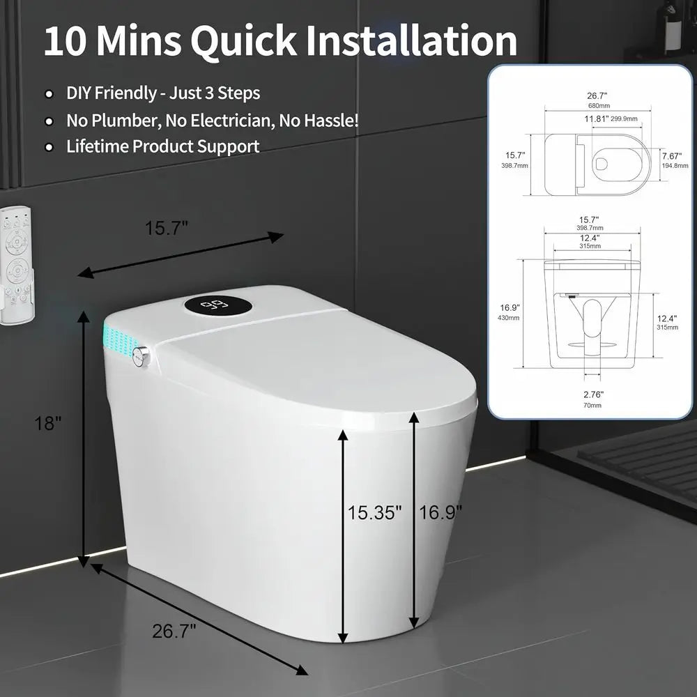 Smart Toilet with Bidet, Heated Seat, Multiple Wash Options & Self-Cleaning Nozzle