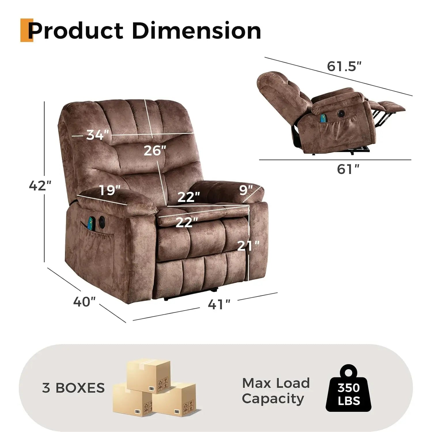 Large Power Lift Recliner with Massage and Heat