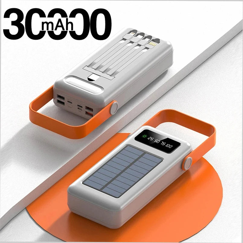 200000mAh Solar Panel Power Bank Fast charging Power Station with Four Wire External Battery Pack with Flashlight For Outdoors