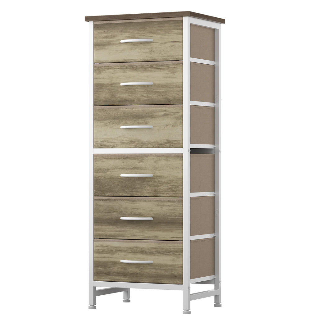 JHK Tall 6 Fabric Drawer Dresser with Wood Top and Metal Frame