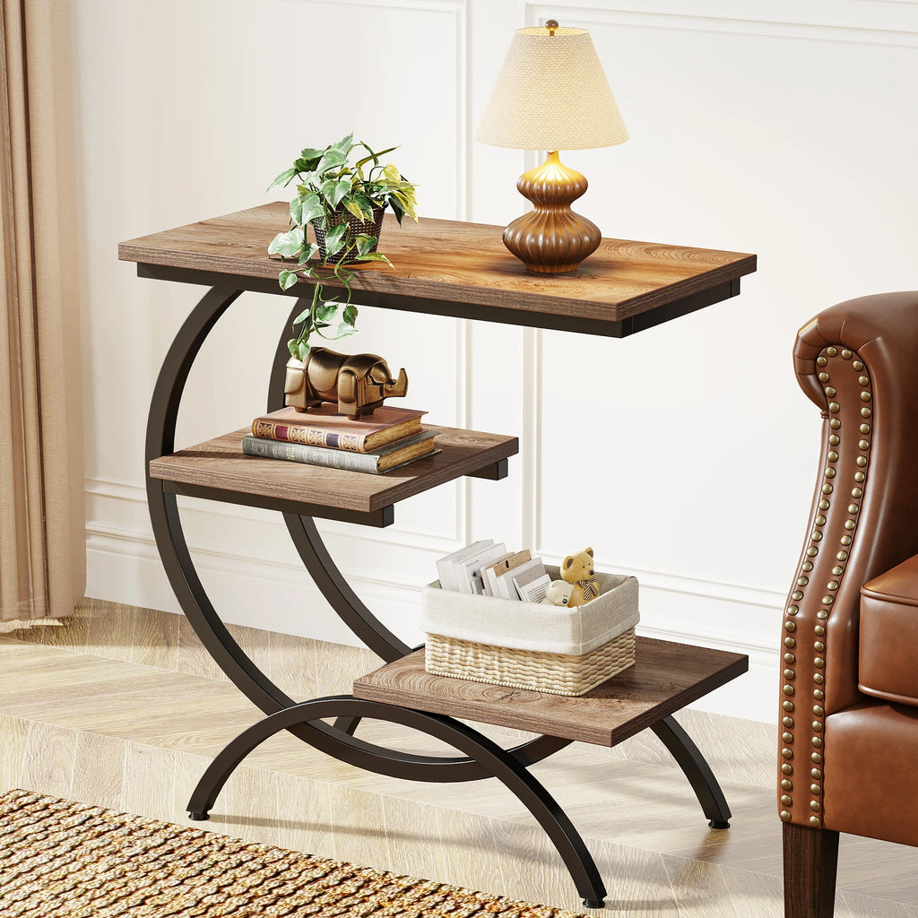 Tribesigns C-Shaped End Table, Industrial 3-Tier Small Table