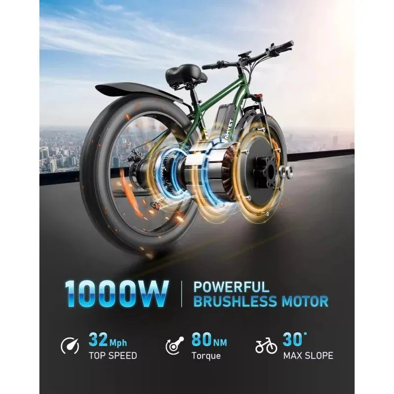 1000W powerful motor 26-inch mountain off-road E-Bike, 48V15AH battery