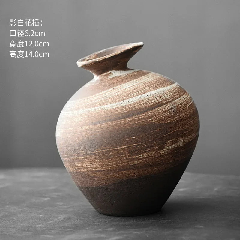 Japanese Style Terracotta Vase Imitation Stone Abstract Flower Arranger