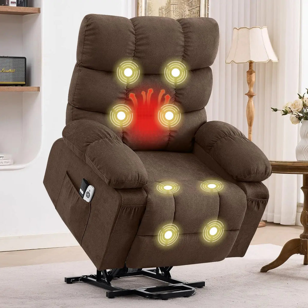 Electric Power Lift Recliner with Massage & Heat for Elderly, Side Pockets