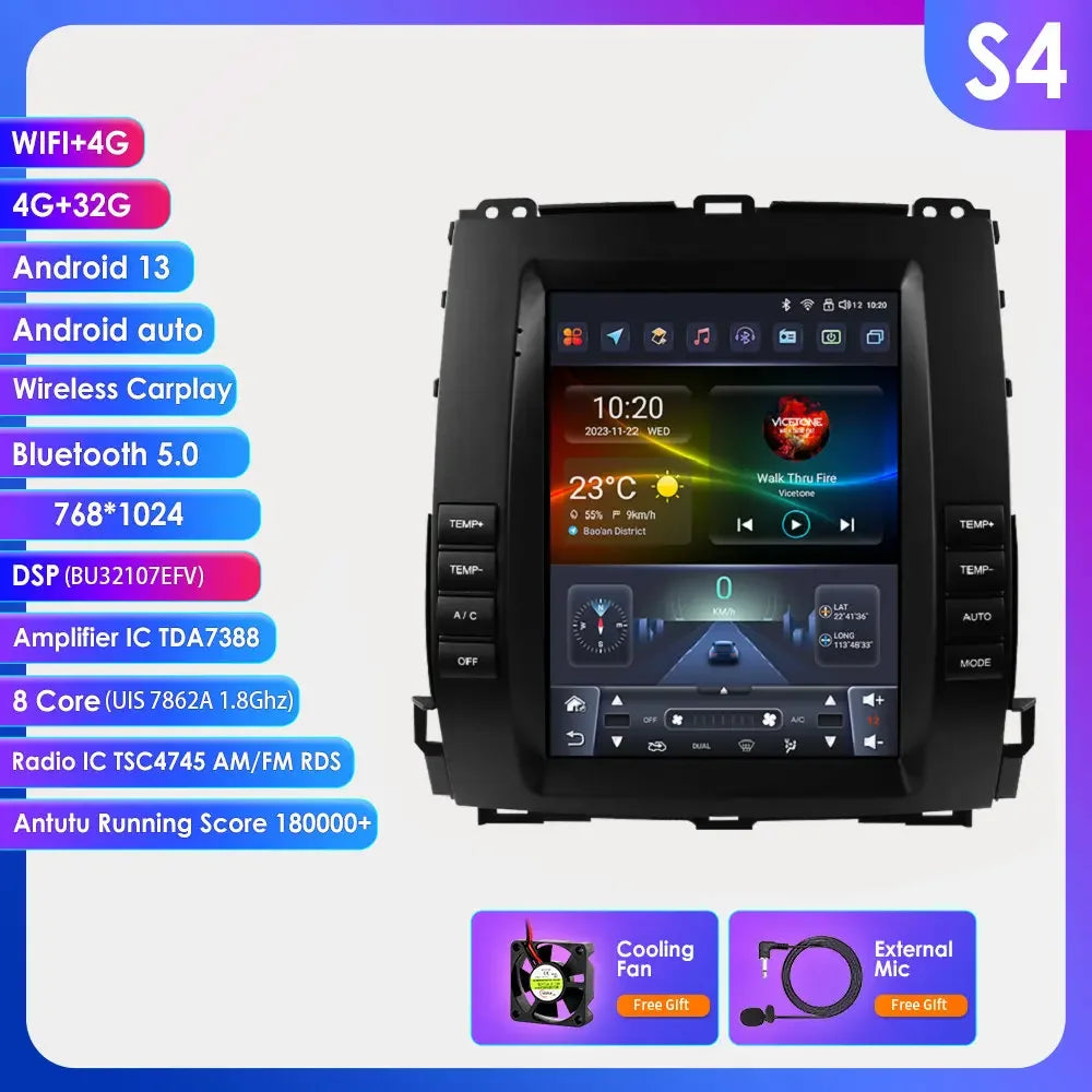 9.7"Carplay Android 13 Auto Car radio For Toyota Land Cruiser Prado 120 2002 - 2009 Lexus GX47 GPS Stereo 2din Multimedia player