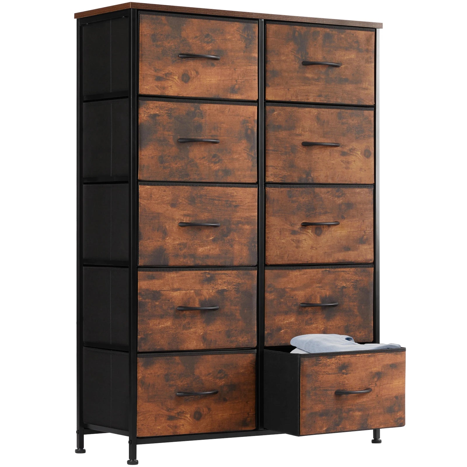 JHK Bedside Table For Bedroom With 10 Fabric Drawers Wardrobe Steel Frame Closet, Also For Living Room Storage Cabinet