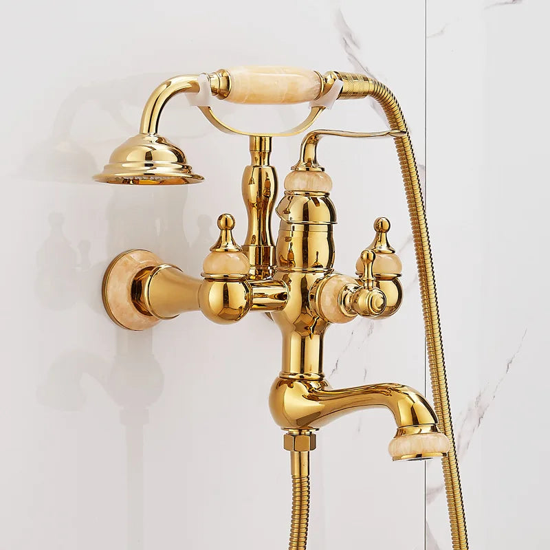 European vintage Brass Bathtub Hot and Cold water faucet with simple triple shower head