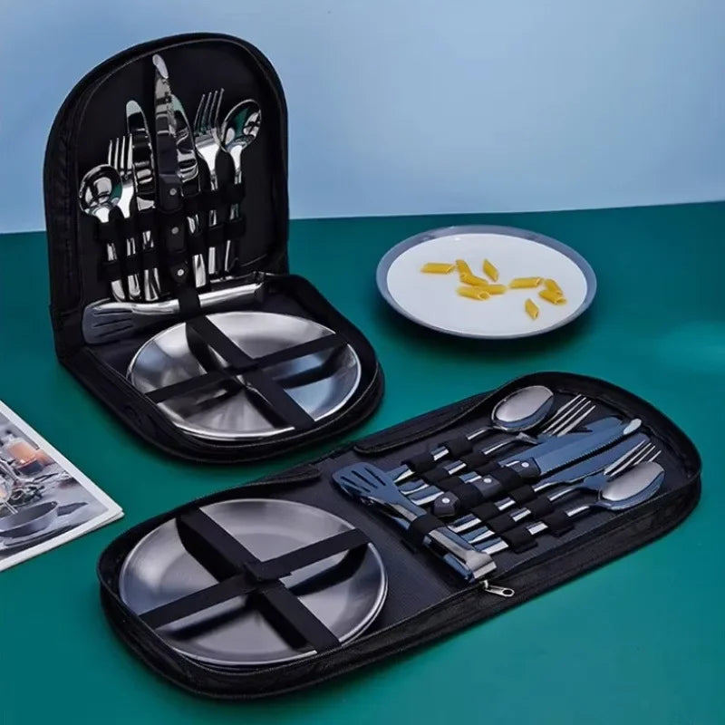 Multi-purpose 2 Person Utensil Picnic Set with Plate Spoon Knife Fork Outdoor Picnic Tableware