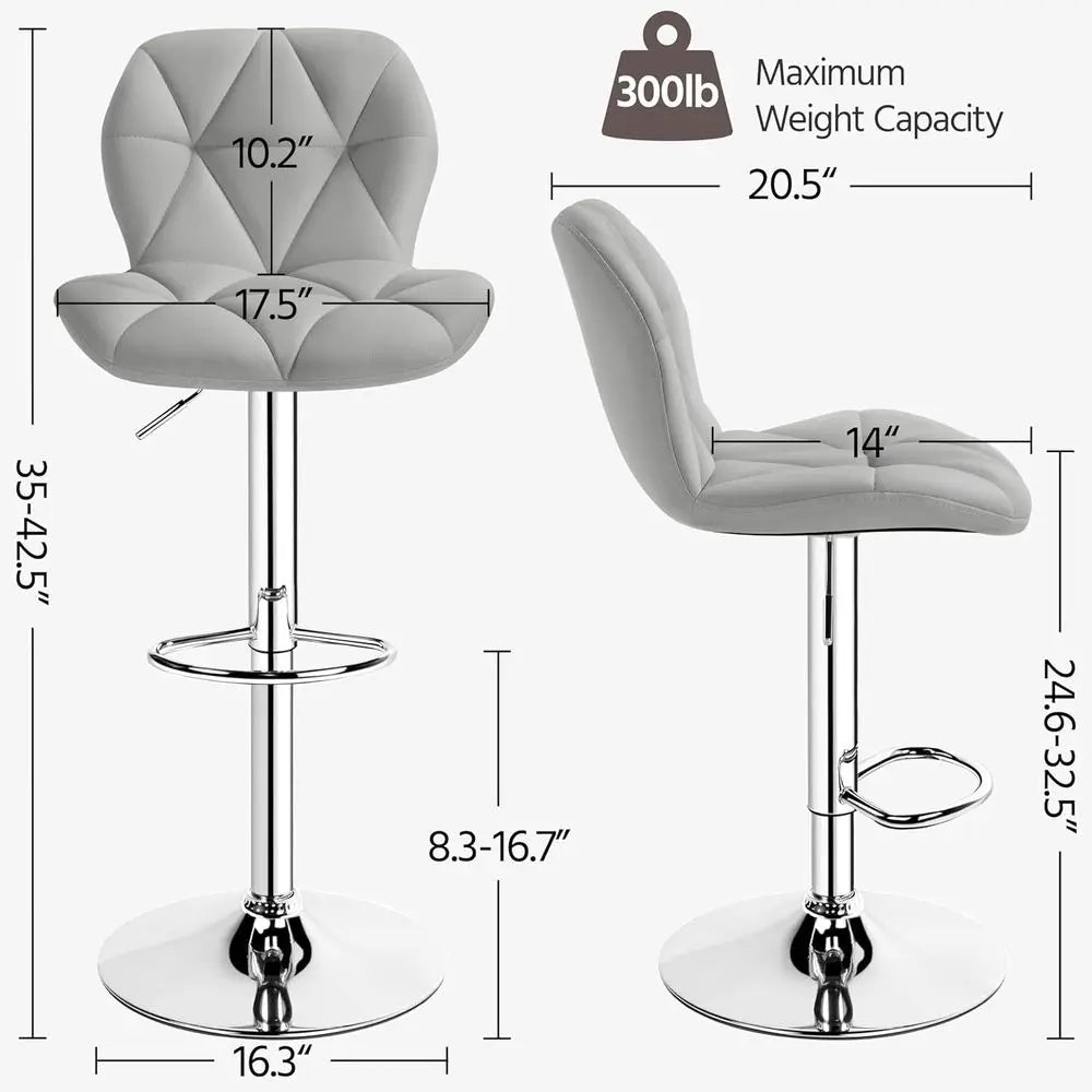 Set of 4 Adjustable Swivel Bar Stools, Counter Height with Back, 300 lbs Capacity, Light Grey PU Leather