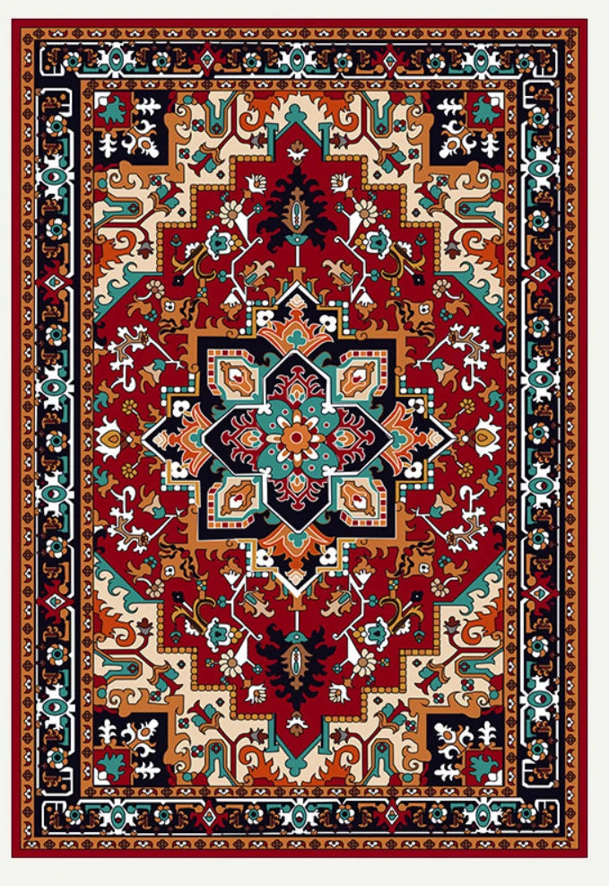 Red Turkish Vintage Design Carpet for Living Room Bedroom Floor Rug Boho Washable Themed Decor Floor Mat Kitchen table floor mat