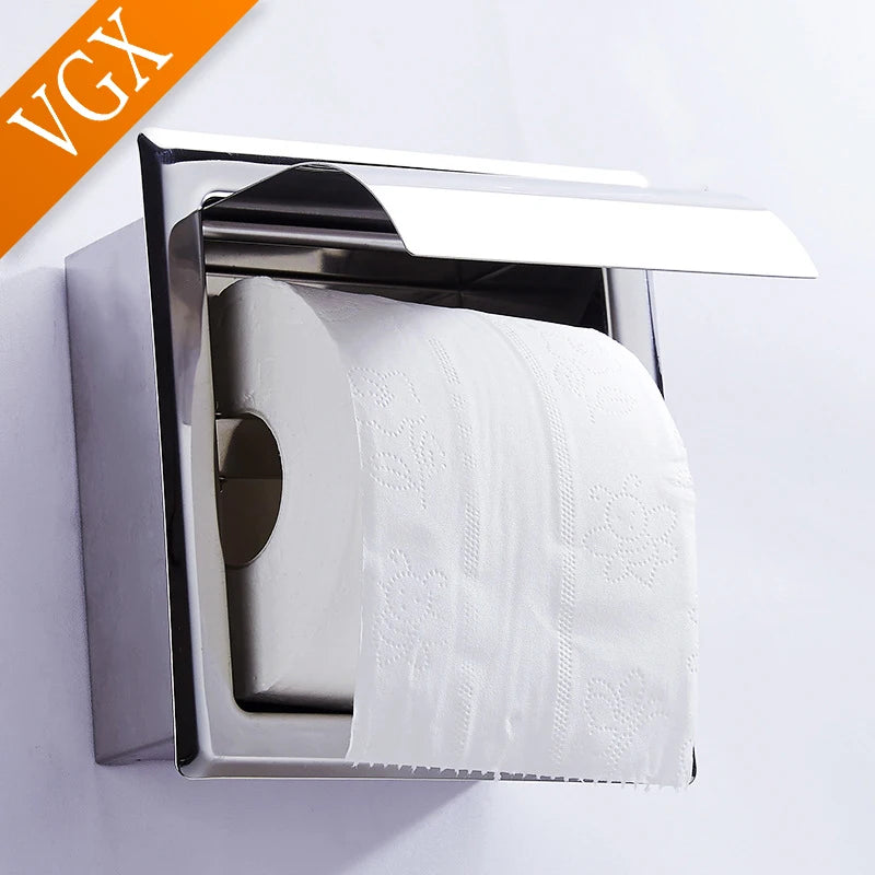 VGX Embedded Wall Mount Stainless Steel Toilet Paper Holder