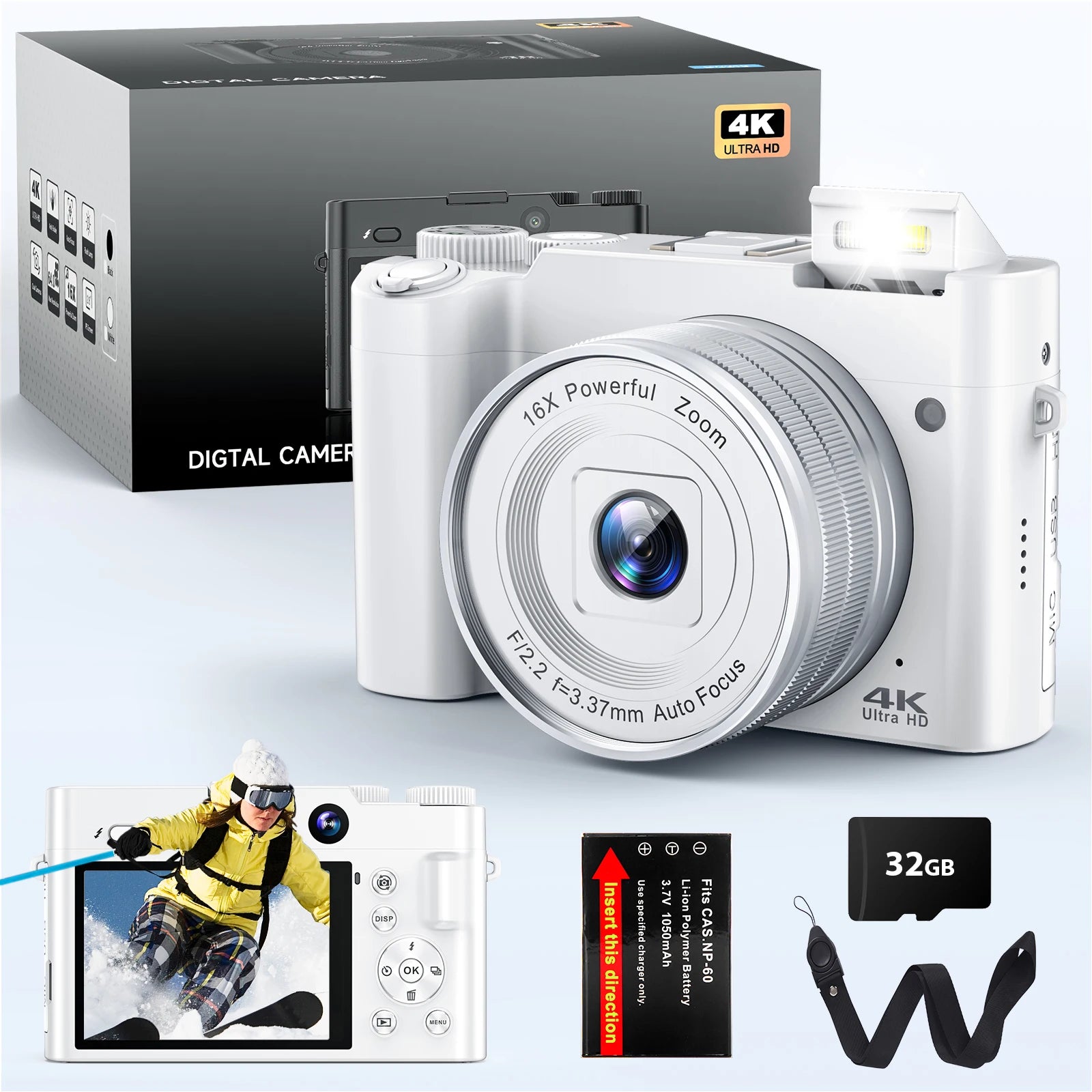 4K Digital Camera for Photography and Video, Autofocus 48MP Vlogging Camera, 3'' 180° Flip Screen with Flash