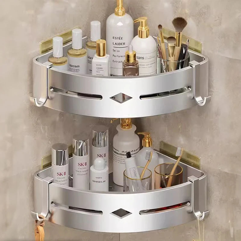 Wall Mount Toiletries Basket Storage Shelf Without Drilling Toilet Shower Shelf Bathroom Accessories Storage Unit For Bathroom