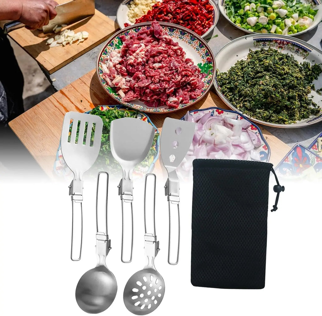 Folding Spatula Spoon Shovel Food Turner, Stainless Steel Outdoor Camping BBQ Cooking Tableware