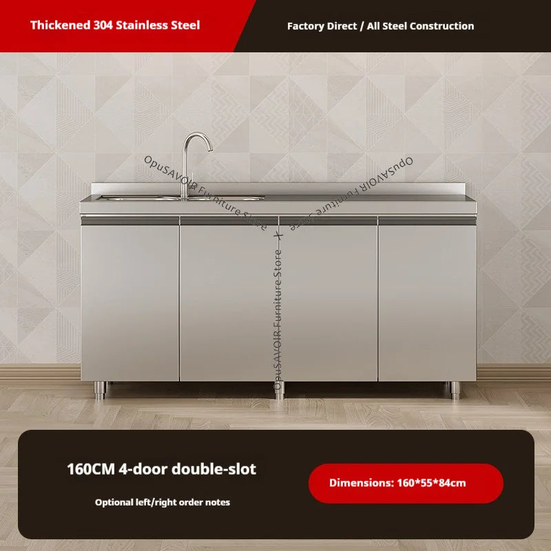 304 Stainless Steel Cabinet Kitchen Wall Cabinet Multifunctional Combination Dish Cabinet, Integrated Stove and Sink Base JT40