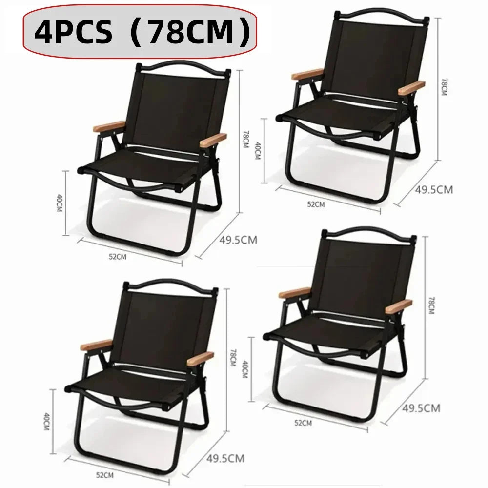 4/2/1PCS-khaki Camping Chair Portable Outdoor Chair Aluminum Alloy Wood Grain Folding Chair