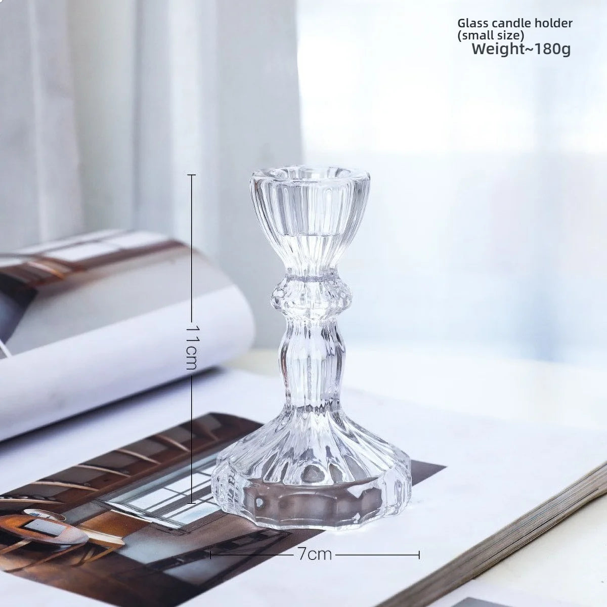 Glass Candle Wick Holder Clear Pillar Table Design Candlestick for Dining Decor