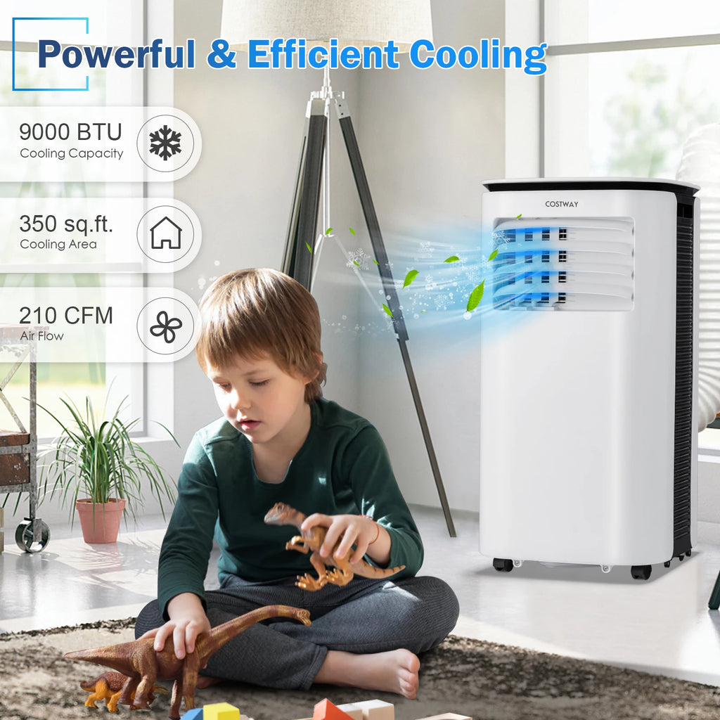 9,000 BTU Portable Air Conditioner w/ Dehumidifier & Fan 3-in-1 Rolling AC Unit