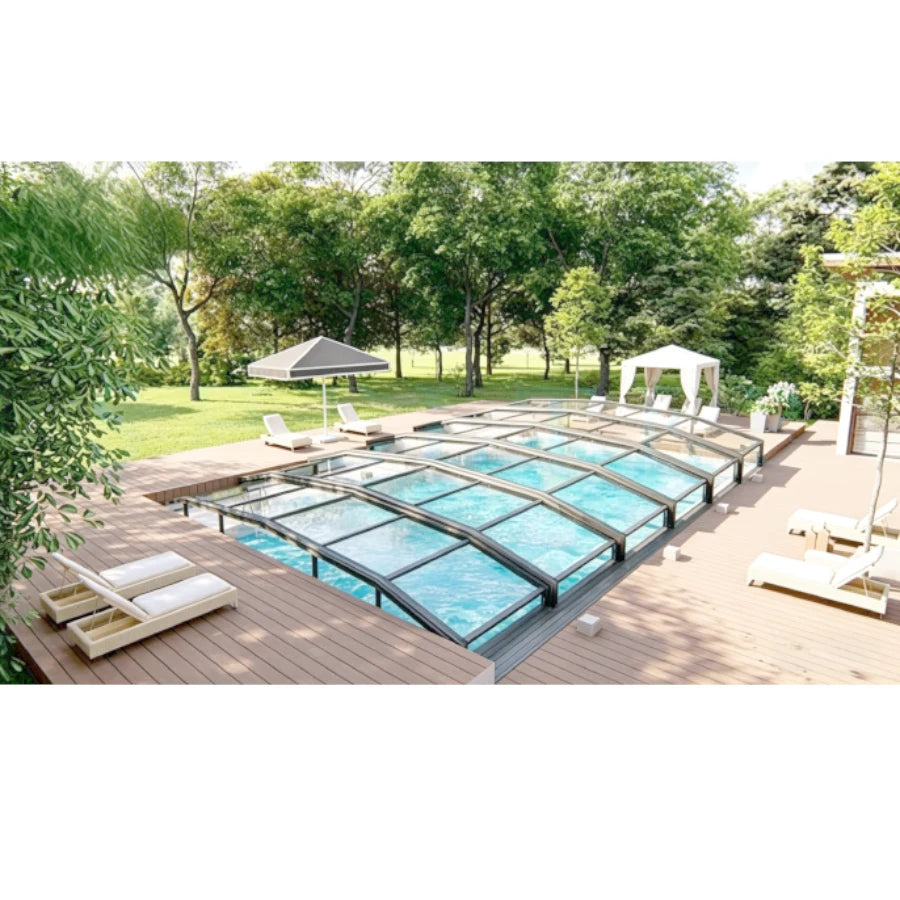 Any Size Custom Aluminum Telescopic Swimming Pool Cover, Transparent Retractable Weatherproof Outdoor Backyard Garden Patio Shelter