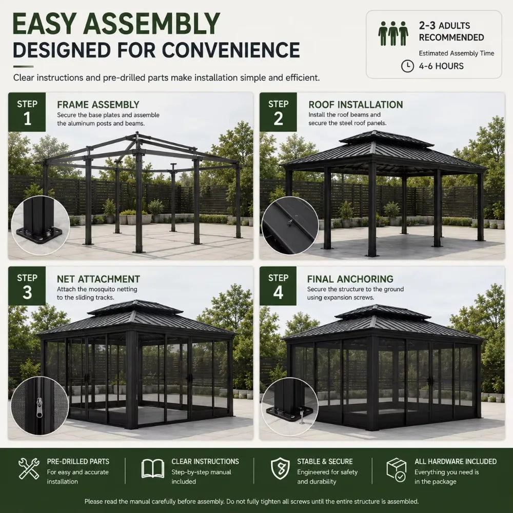12x16 FT Heavy Duty Aluminum Patio Gazebo,