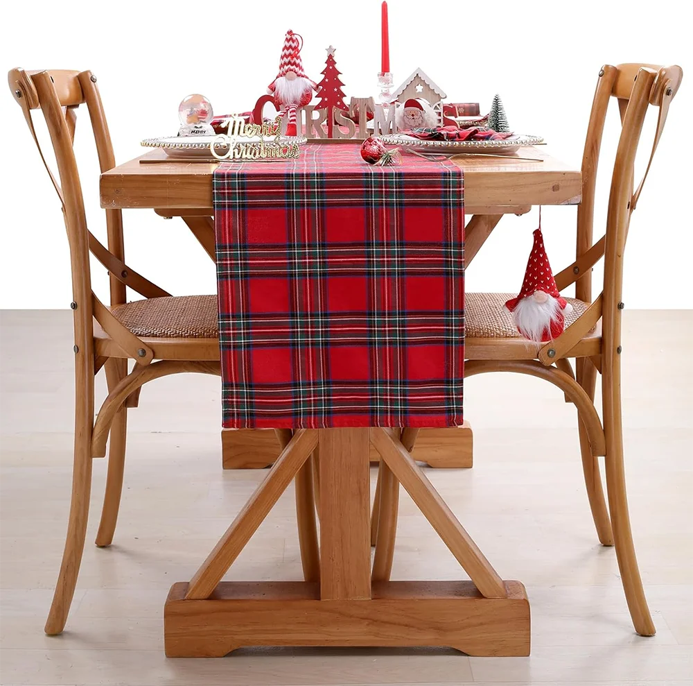 Christmas Table Runner Red Scottish Tartan Plaid Napkins Christmas Decorations For Home Festival Gifts New Year Party Placemat