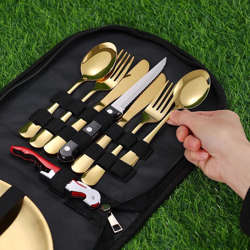 10Pcs Camping Tableware Set 304 Stainless Steel Camping Dishes