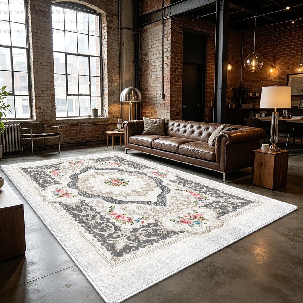 Retro Light Colored Living Room Persian Rug Bedroom Aesthetic Large Area Antiskid Washable Carpet Soft Fluffy Lounge Floor Mats