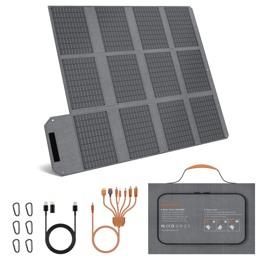 MHPOWOS 120W 80W 40W Portable Solar Panel, High Efficiency Foldable Solar Charger,