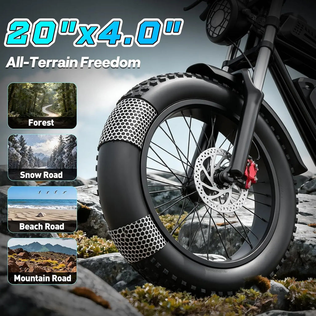 Adult Electric Bike, 1500W-2000W Peak Motor Moped Style E-Bike, 48V15.6Ah-25Ah Removable Battery, 30-90Miles Range,