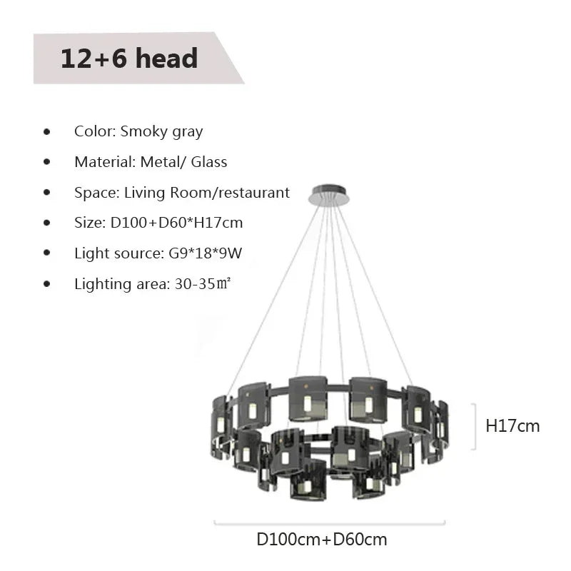 Postmodern LED Amber Smoky Glass Chandeliers