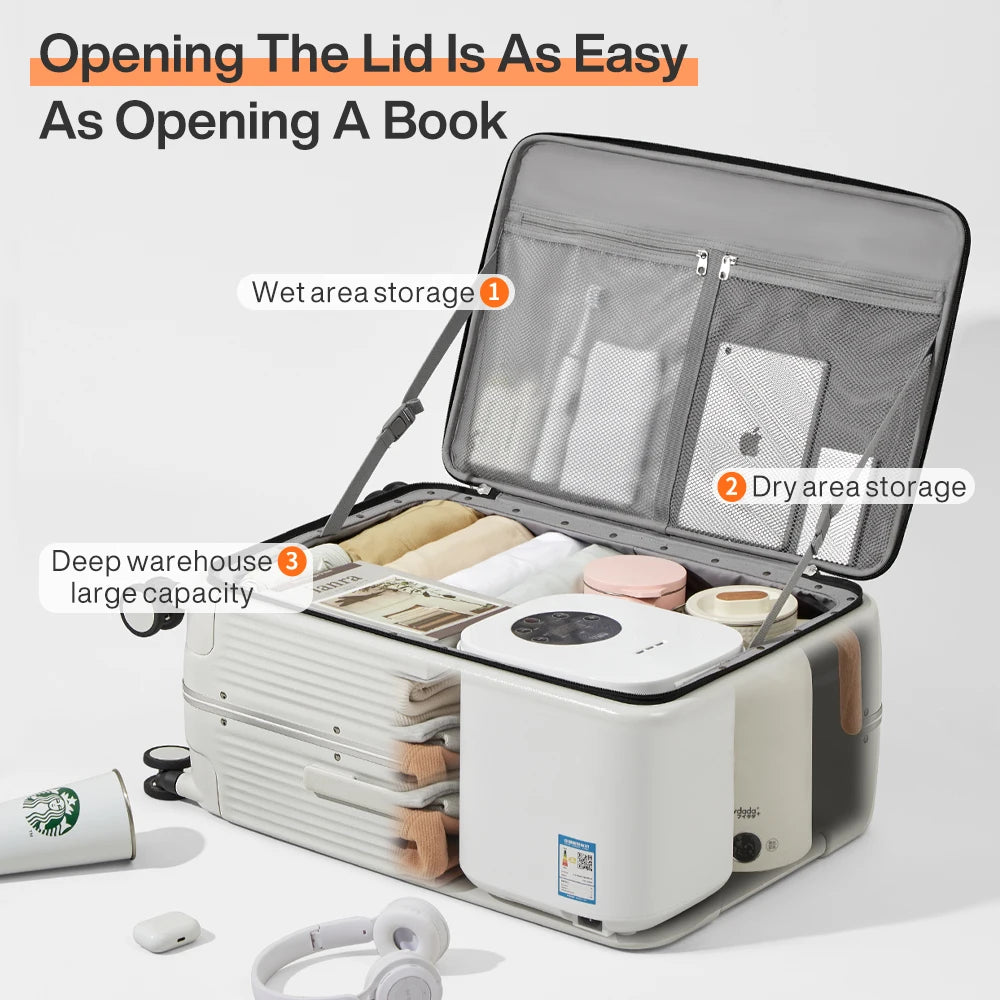 Mixi New Aluminum Frame Suitcase Carry On Rolling Luggage with USB Port, Boarding Cabin Cup, and Phone Holder