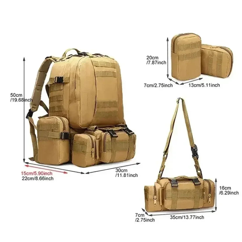50L Tactical Backpack, Waterproof 4 In1 Molle Sport Tactical Bag