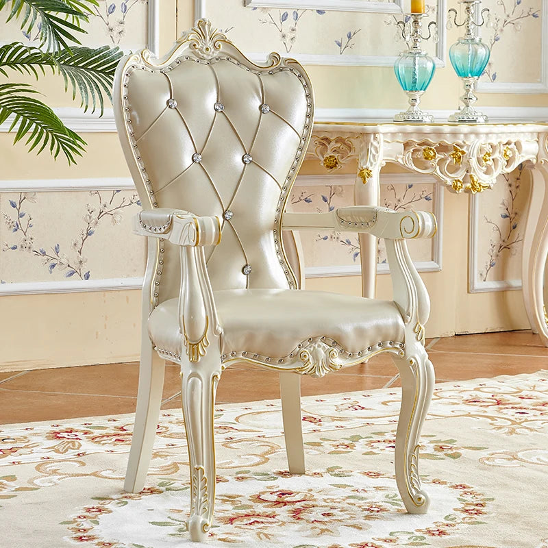 European Solid Wood Dining Chair, Princess Lazy Throne Luxury Lounge Chair