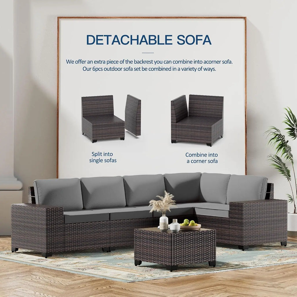 Outdoor Patio PE Wicker Rattan Sectional Sofa Set 6PCS, Customized