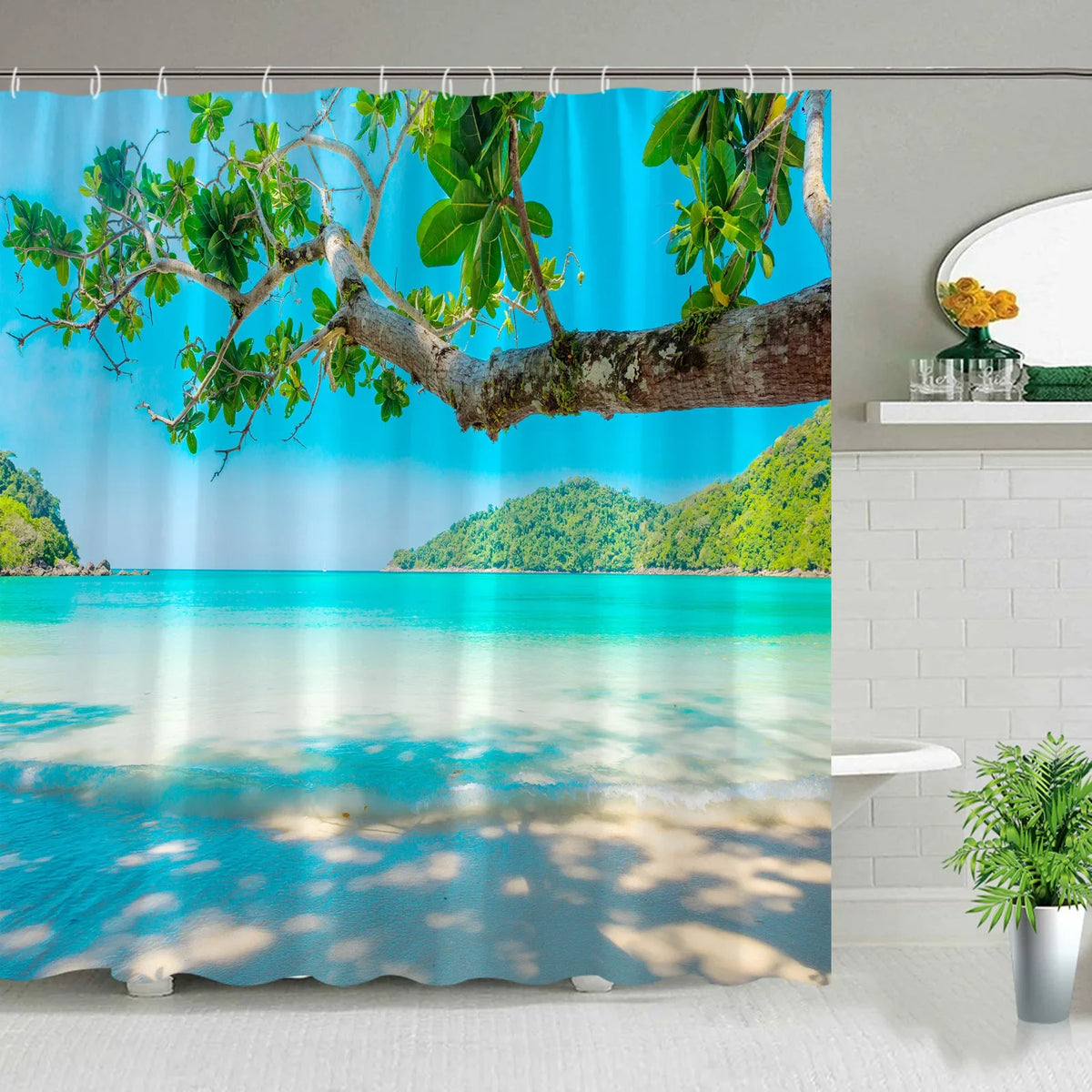 Hawaii Landscape Outdoor Shower Curtain Bathroom Decor Set