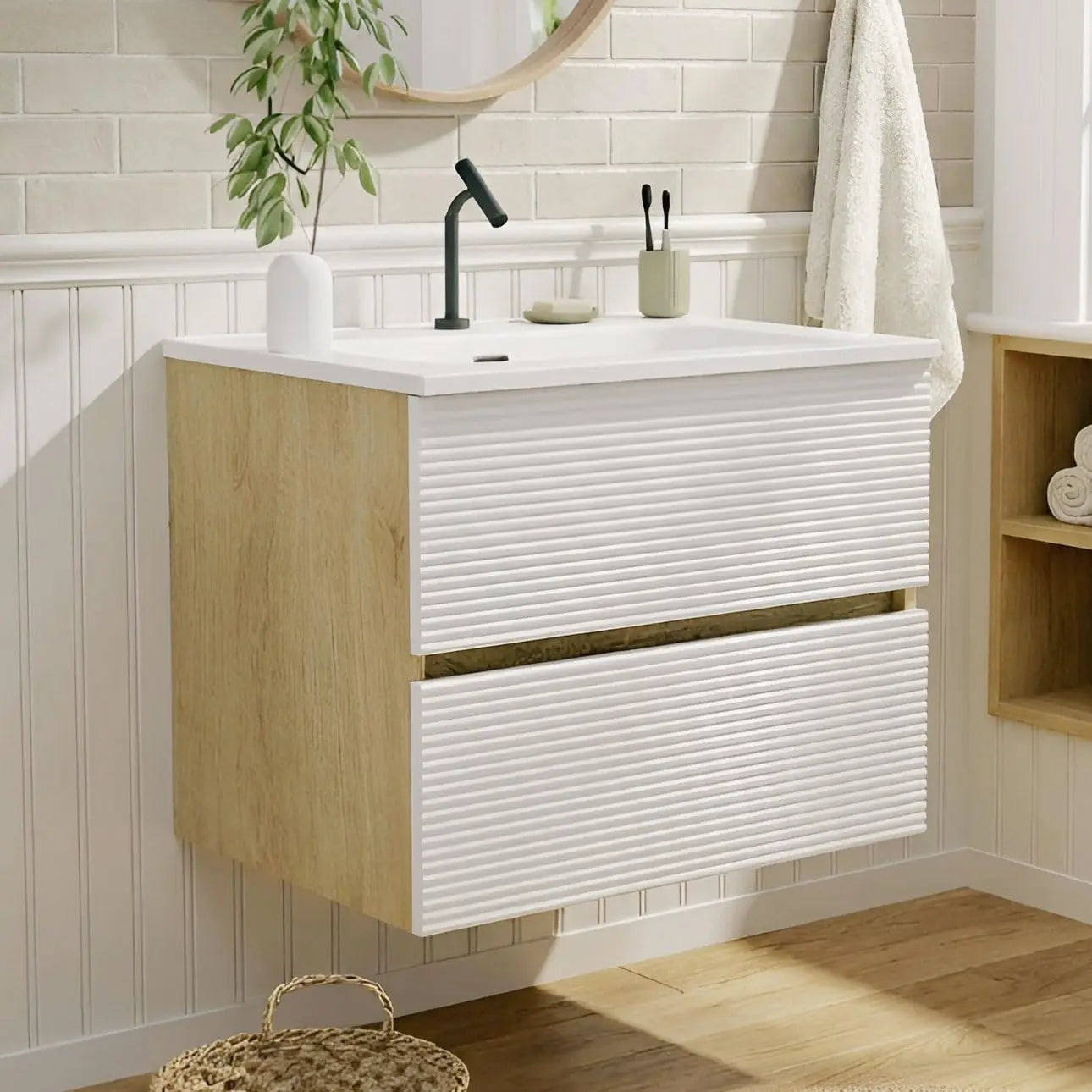 24" Bathroom Floating Vanity with Sink, with Double Soft Closing Drawers, Large Storage