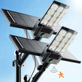 2-Pack Solar Area Lights Outdoor Commercial 9000W LED Parking Lot Light with Motion Sensor Monocrystalline Solar Charging Panel Aluminum Housing Dusk to Dawn IP66 Waterproof Security Lighting