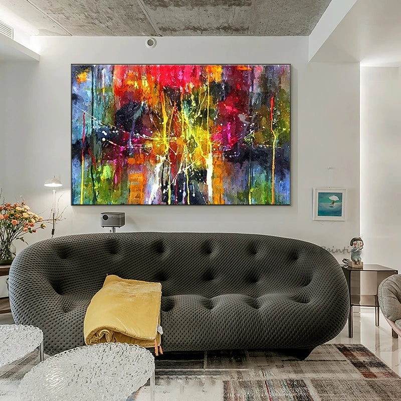 Hand painted Thick Impasto Multicolor Drip Canvas Oil Painting