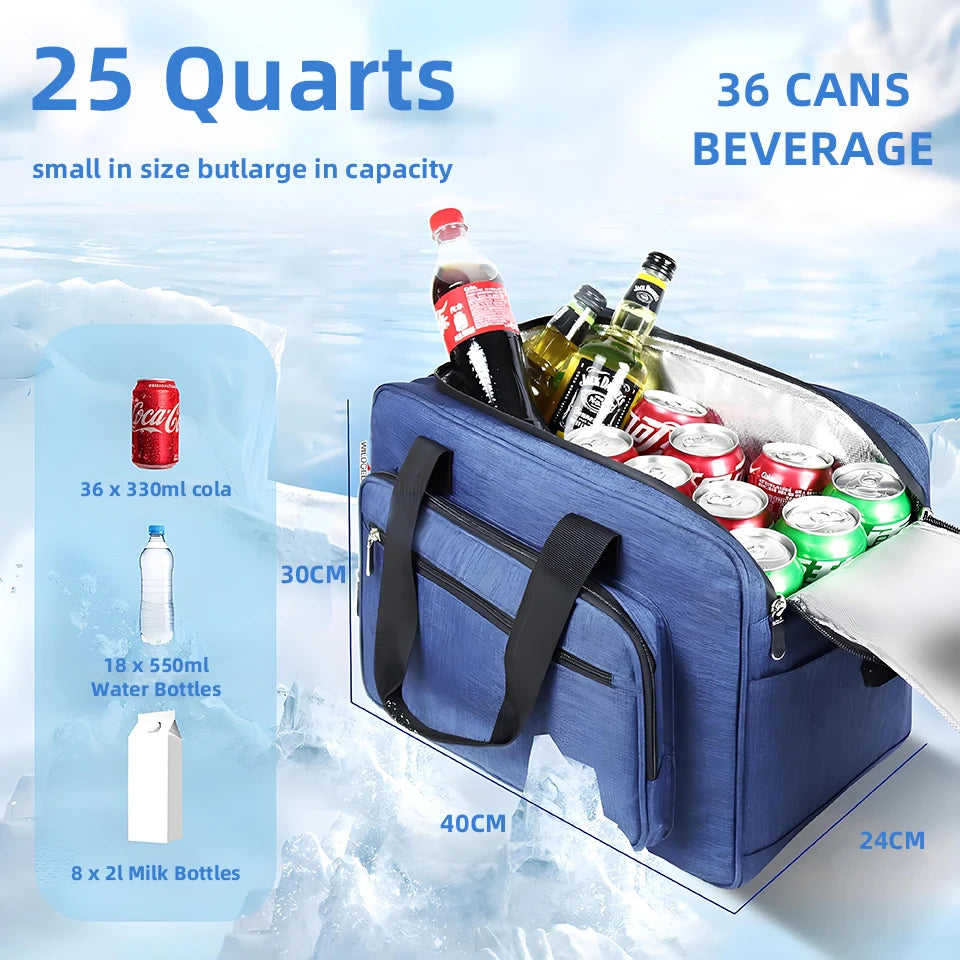 25L Foldable Insulated Cooler Warmer Bag for Car, Home, Picnic, Camping