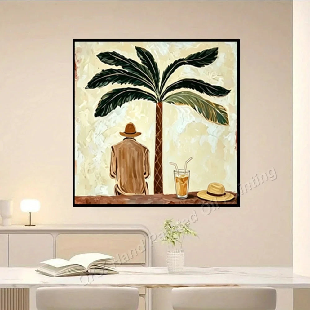 Hand-Painted Oil Painting on Canvas, Macaron Tone Striped Figure Textured Abstract Wall Painting