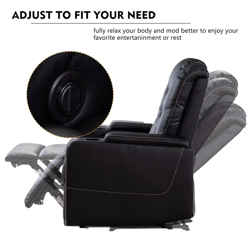 Electric Power Recliner Chair with USB Ports and Cup Holders, Breathable Leather Home Theater Seating,