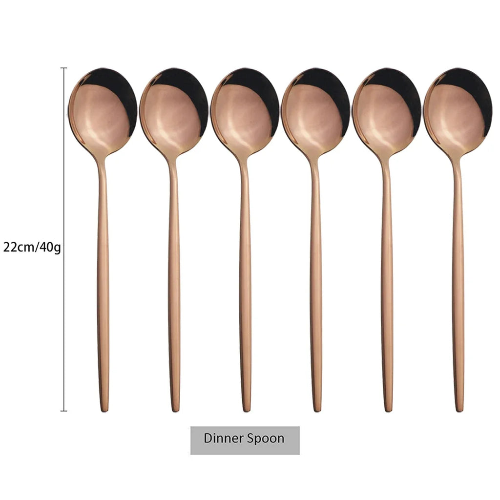 6Pcs Gold Ladle Spoon Dinnerware Western Stainless Steel Cutlery Set Dinner Spoon Soup Spoon Tableware Kitchen Silverware Set
